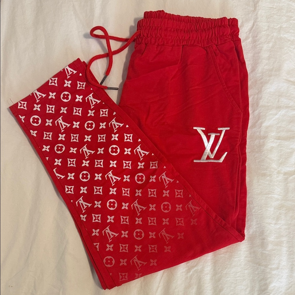 Louis Vuitton Red Joggers with White Logo